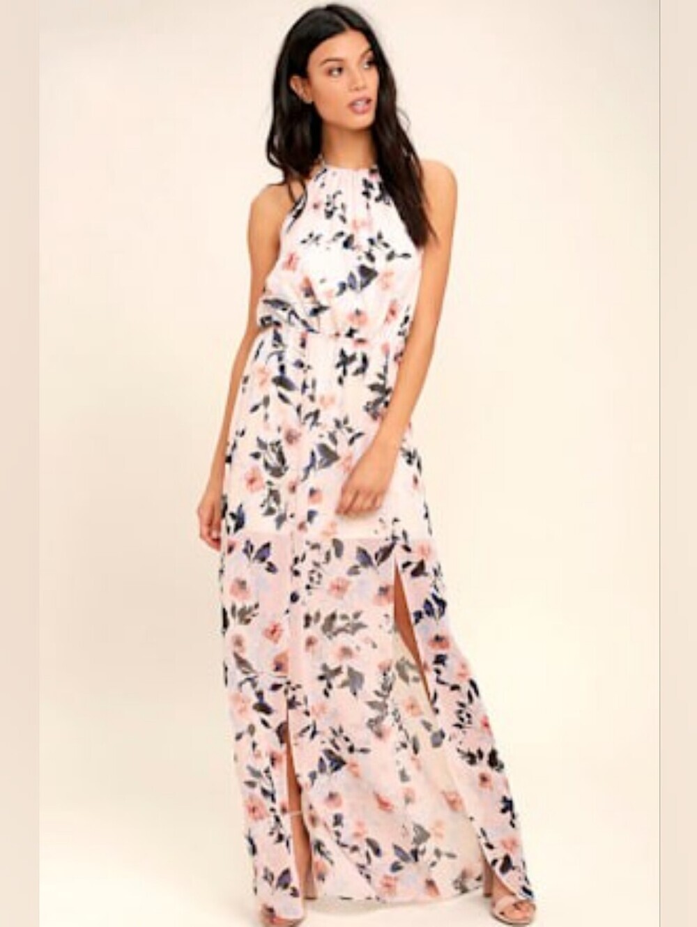 ALI & JAY Light Pink Floral Halter Maxi Dress